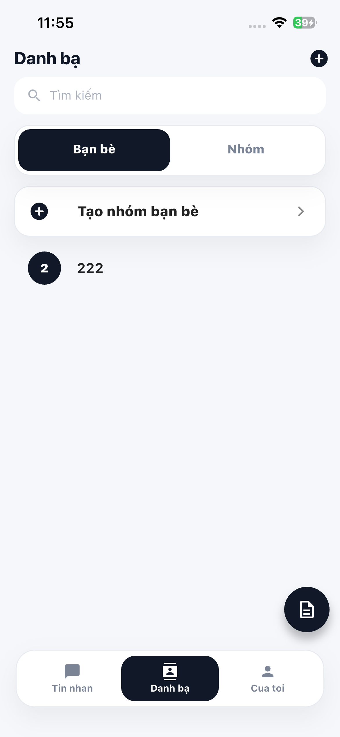 Màn hình danh bạ QuickChat