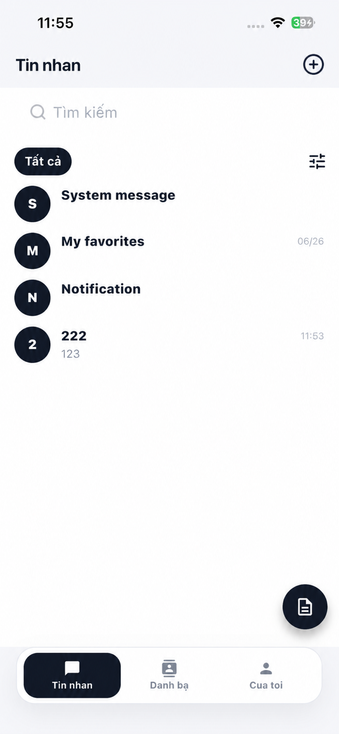 Màn hình tin nhắn QuickChat